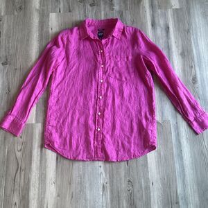 Gap 100% Linen Boyfriend Pink Button Down Shirt Size XS